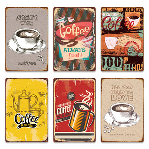 ป้ายสังกะสีโปสเตอร์วินเทจ Coffee Shop รุ่นใหม่ 2024 แบบไร้กรอบ สำหรับตกแต่งผนังร้านกาแฟ
