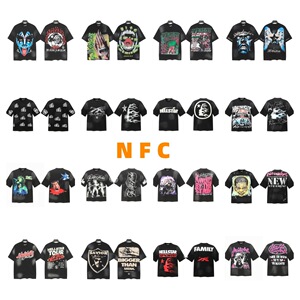 เสื้อยืดแขนสั้น Hell ลายดาวนรก สตรีทแบรนด์ยุโรปอเมริกา ฟอกเก่า ผ้าฝ้ายแท้ พิมพ์ลาย ผู้ชาย/ผู้หญิง