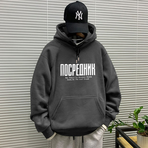 เสื้อฮู้ดดี้มีหมวก ผ้าหนา ผู้ชาย สไตล์ฮ่องกง สตรีทแบรนด์ บุขนหนา เสื้อโค้ทคู่รัก ทรงหลวม ฤดูใบไม้ผลิ/หนาว