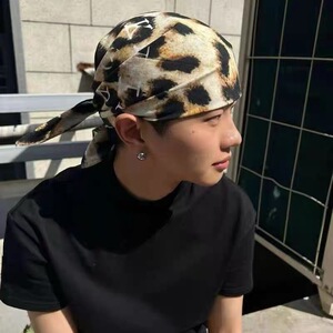 小众嘻哈豹纹双面字母纯棉头巾方巾男女户外百搭潮流多功能配饰