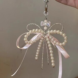 甜美芭蕾风粉色蝴蝶结珍珠手机链女韩系ins风挂件饰品2024年新款