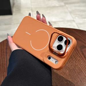 跨境适用iPhone17细圈磁吸亲肤磨砂保护套苹果16镜头支架保护套15