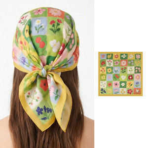 春夏油画小花法式丝巾方巾女小清新包头巾丝巾跨境厂家批发 scarf
